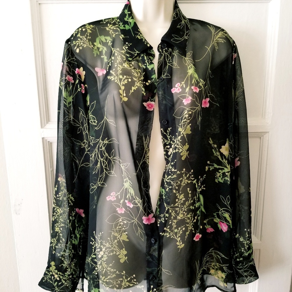 Sheer Floral Print Blouse